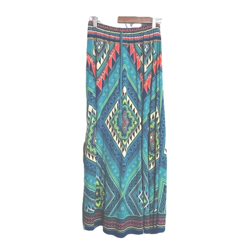 Flying Tomato Sz S A-line Aztac Pattern Maxi Skirt Elastic Waist 100% Rayon
